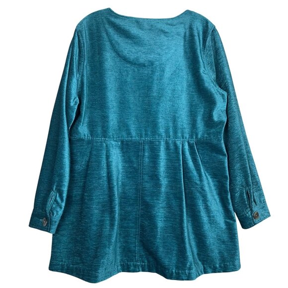 Soft Surroundings Chenille Velvet Button Down Tunic Top Large Peplum Teal Artsy - Picture 11 of 11